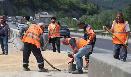 25 ton tavuk yemi D-650’ye savrulmuştu: Kapalı olan yol 2 saat sonra ulaşıma açıldı