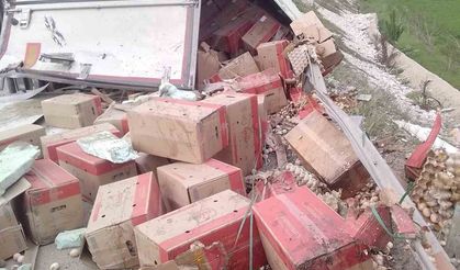 Bolu’da yumurta yüklü tır devrildi: 1 yaralı