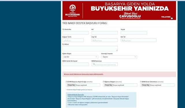 Denizli Büyükşehrin YKS adaylarına sınav ücret desteği başvuruları başladı