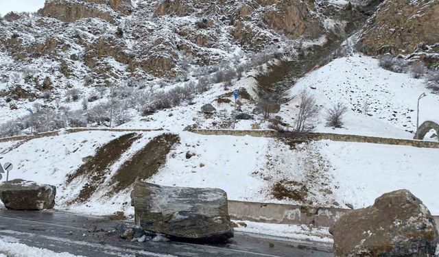 Van-Çatak kara yoluna dev kaya parçaları düştü