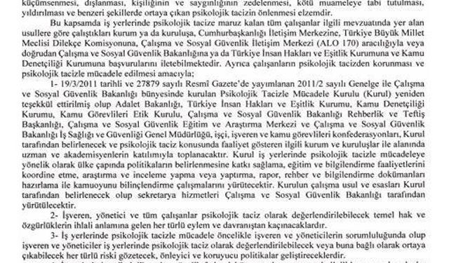 İş Yerlerinde Psikolojik Şiddet  (Mobbing) ile Mücadele İçin Yeni Genelge Yayınlandı