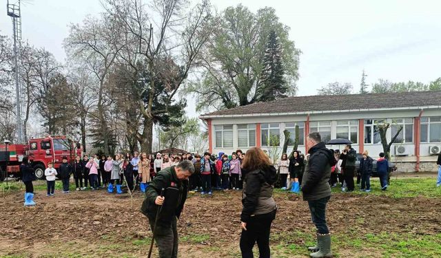 Edirne’de öğrencilere fidan dikme eğitimi verildi
