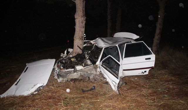 Kazada ağaca çarpan otomobil hurdaya döndü: 2 yaralı