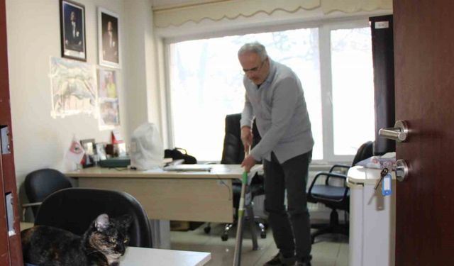 Kedi dostu profesör: Çalışma odasını kedileriyle paylaştı, her gün silip süpürüyor