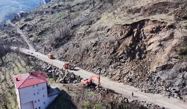 Ordu’da heyelan nedeniyle kapanan yol, kontrollü olarak ulaşıma açıldı