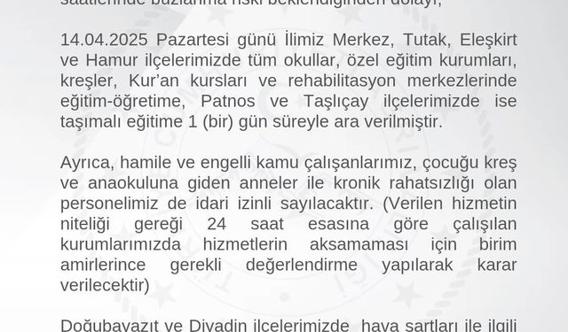 Ağrı’da eğitime ara