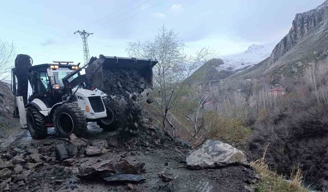 Hakkari’de yola düşen kayalar temizlendi