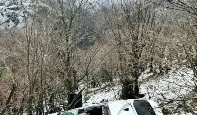 Muş’ta otomobil uçuruma yuvarlandı, 4 kişiyi ağaçlar kurtardı