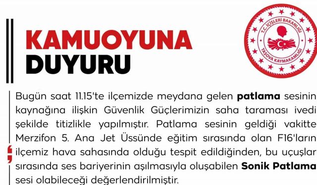 Taşova’da duyulan patlama sesi korkuttu