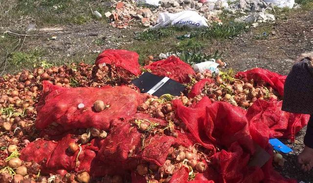 Yol kenarına dökülen soğanlara vatandaşlardan tepki