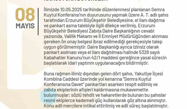 Erzurum’da izinsiz pankart asan 4 kişi gözaltına alındı