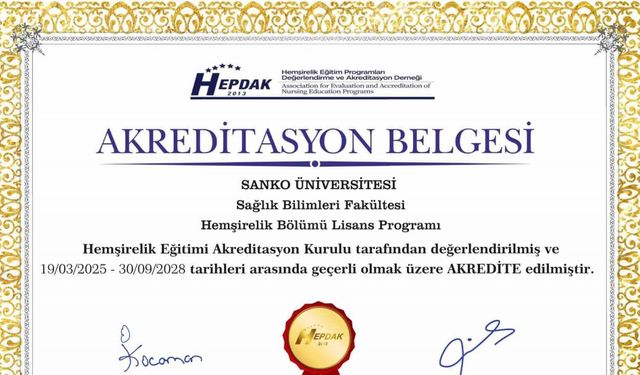 SANKO Üniversitesi hemşirelik programı yeniden akredite edildi