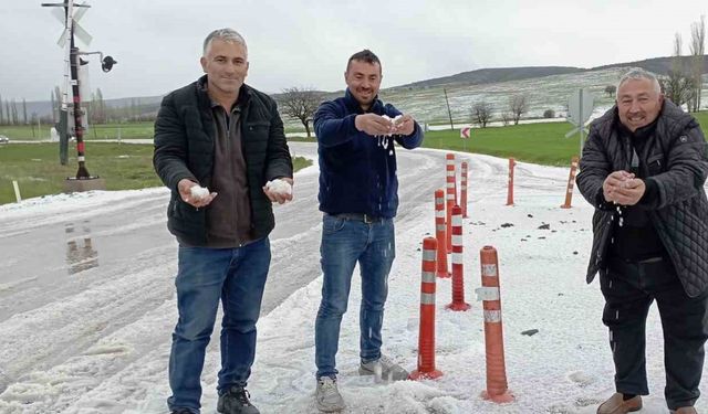 Tokat’ta etkili olan dolu yağışı araziyi beyaza bürüdü