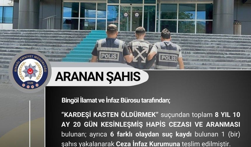 Bingöl’de 8 yıl kesinleşmiş hapis cezası bulunan zanlı yakalandı